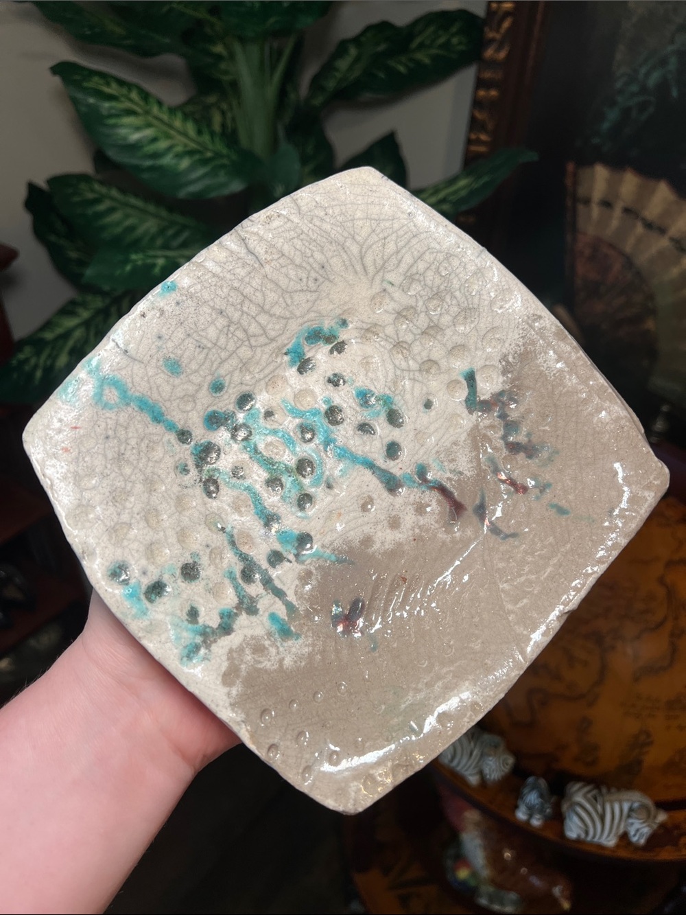 Vintage Raku Studio Pottery Artist Stamped Textured Wall Plate Wall Decor